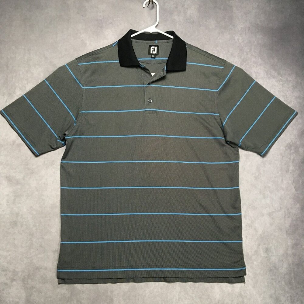 Footjoy Mens Golf Polo Shirt size XL‎ Gray Blue Striped Short Sleeve Poly FJ